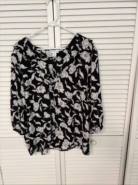 Liz Clairborne Black White Floral Blouse XXL